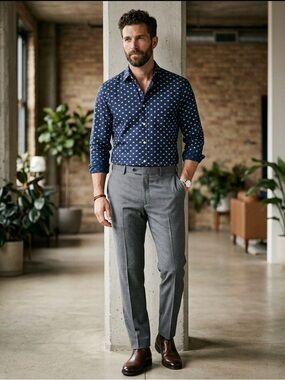 Navy Blue Floral Men's Shirt